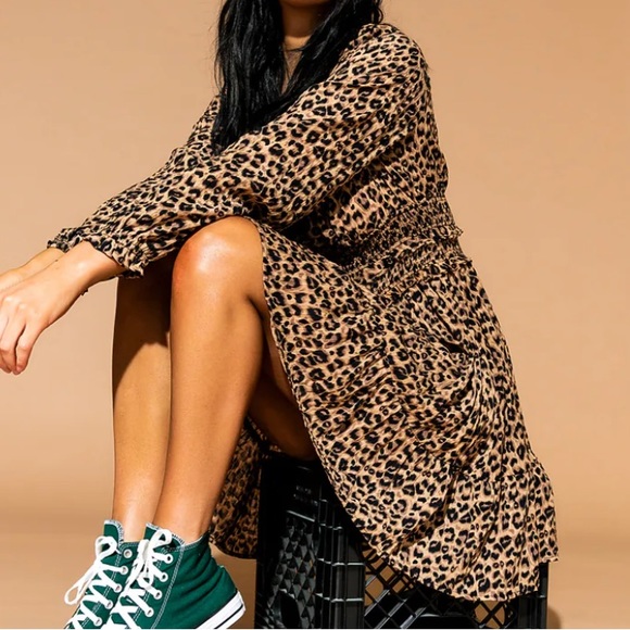 Leopard Print Long Sleeve Mini Dress Size Small NWT - Picture 2 of 7